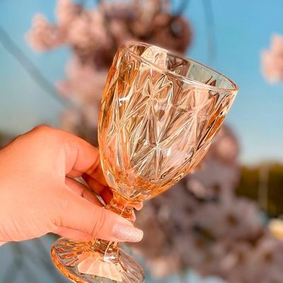 Jogo 12 Taças De Vidro Diamond Diamante âmbar Metalizado 300ml água Class Home