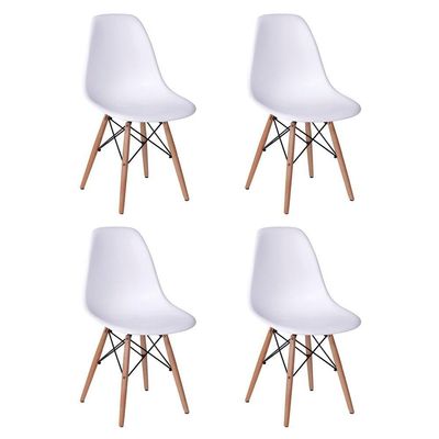 Conjunto de Mesa de Jantar Eames Eiffel Redonda 90cm Tampo de Madeira Branco com 4 Cadeiras Brancas