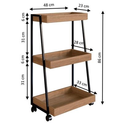 Carrinho Organizador Multiuso 03 Prateleiras P1032 Mel Pp Milani Store Mel