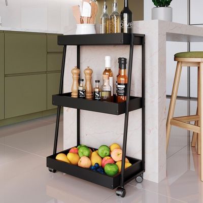 Carrinho Organizador Multiuso 03 Prateleiras P1032 Preto Pp Milani Store Preto