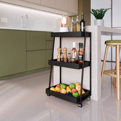 Carrinho Organizador Multiuso 03 Prateleiras P1032 Preto Pp Milani Store Preto