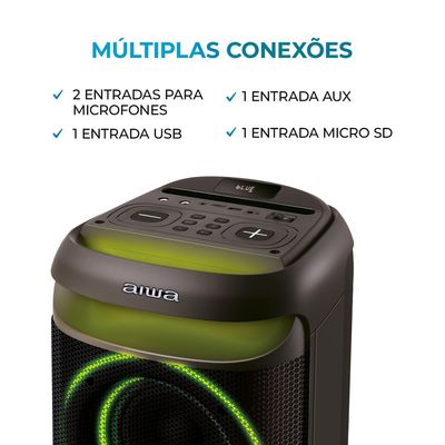 Caixa de Som PartyBox AIWA PB-08 Bluetooth 8H RGB USB TWS Preto BIV