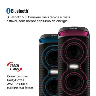 Caixa de Som PartyBox AIWA PB-08 Bluetooth 8H RGB USB TWS Preto BIV