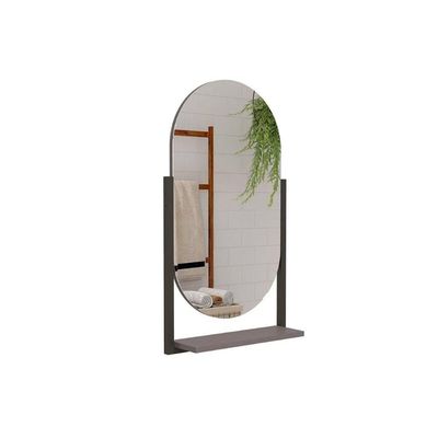 Espelho de Quarto Solteiro Oval Ori c/ Prateleira Metalica 41X87cm Titanium - MGM