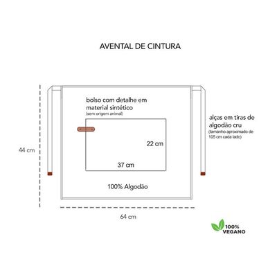 Avental de Cintura Bege Caqui Algodao Cafeteria Vegano 10un
