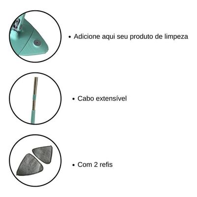 Rodo Mop Triangular Giratório Com 2 Refis Limpeza Completa