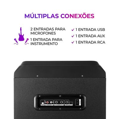 Torre de Som 2300W RMS 2 Woofers 10 USB Rádio FM AWS-T2W-02 Aiwa Preto / Bivolt