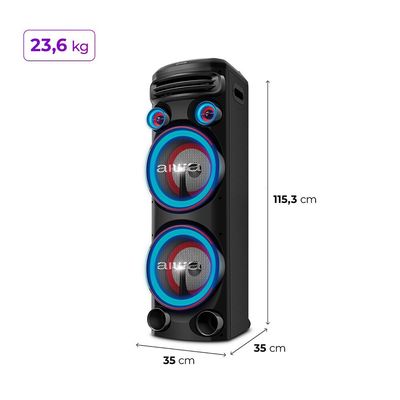 Torre de Som 2300W RMS 2 Woofers 10 USB Rádio FM AWS-T2W-02 Aiwa Preto / Bivolt