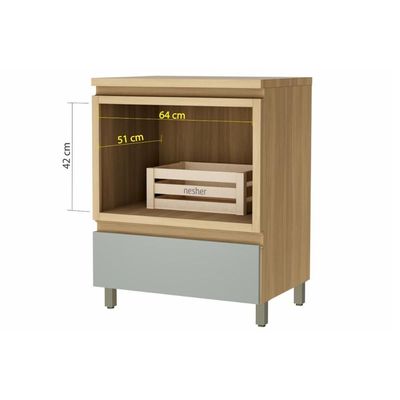 Gabinete de Banheiro Balcão Rainha c/ 1 Gaveta e 1 Nicho 70cm Nature/Verde - Nesher