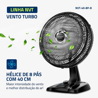 Ventilador de Mesa 40cm NVT408PB 8 Pás Mondial Preta 220V