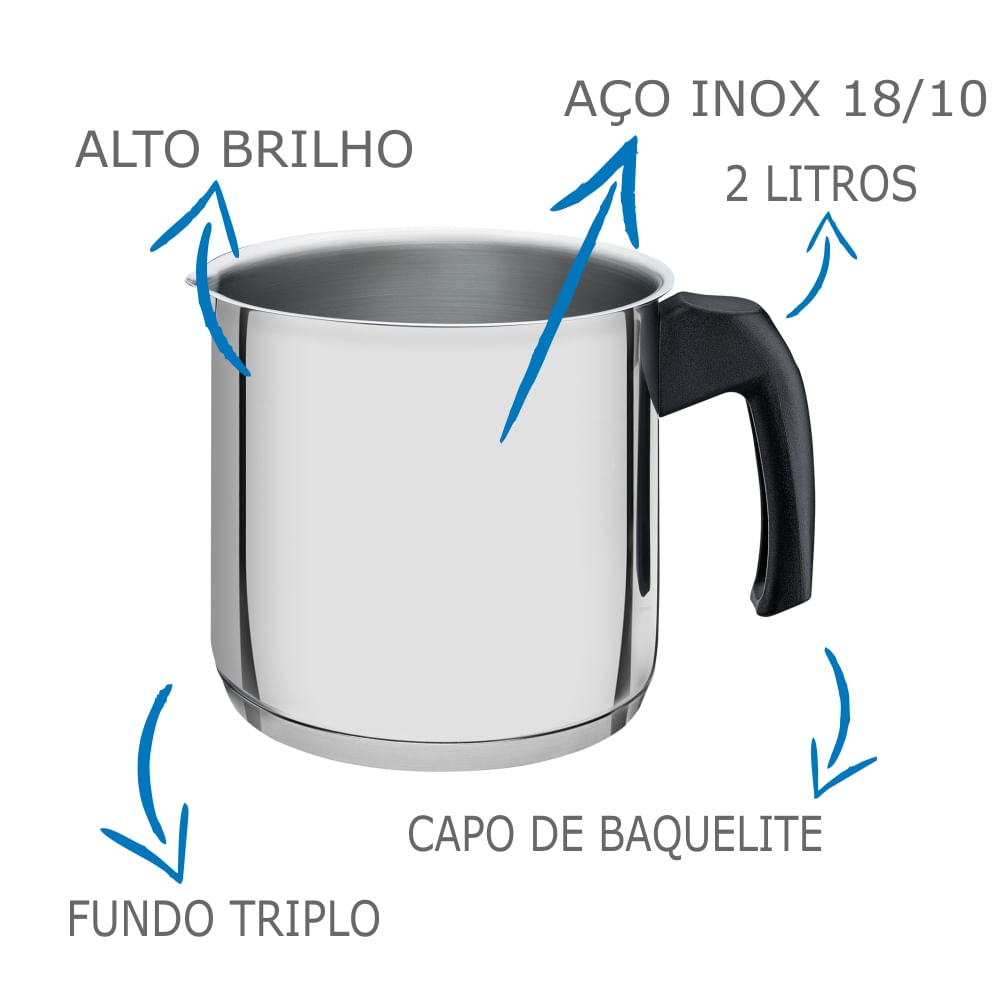 Fervedor Leiteira 2L Inox Fundo Triplo Tramontina Allegra