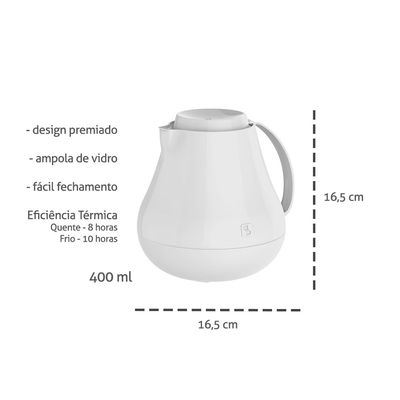 Garrafa Termica Bule Branco e Preto Leite Cafe 400 e 750ml
