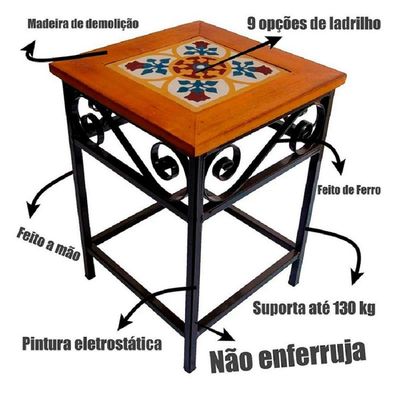 Kit 2 Bancos De Ferro E Madeira Rústico Com Ladrilho B1