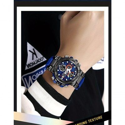 Relógio Digital Resistente à água 50m Duplo Display Alarme Azul Claro