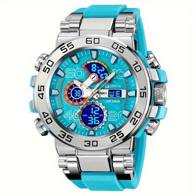 Relógio Digital Resistente à água 50m Duplo Display Alarme Azul