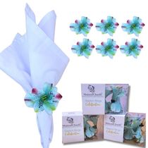 Kit 6 Porta Guardanapo Botão Astromelia Azul Turquesa