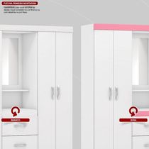 Guarda Roupa Solteiro 4 Portas Com Espelho E 2 Gavetas Loanda Branco-rosa-branco