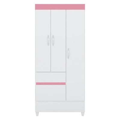 Guarda Roupa Solteiro 3 Portas E 2 Gavetas Castro Branco-rosa-branco Branco