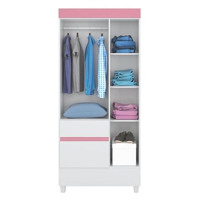 Guarda Roupa Solteiro 3 Portas E 2 Gavetas Castro Branco-rosa-branco Branco