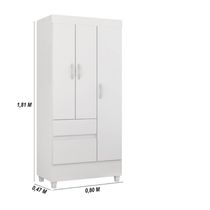 Guarda Roupa Solteiro 3 Portas E 2 Gavetas Castro Branco-rosa-branco Branco