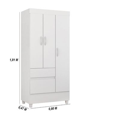 Guarda Roupa Solteiro 3 Portas E 2 Gavetas Castro Branco-rosa-branco Branco