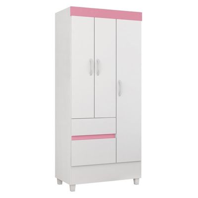 Guarda Roupa Solteiro 3 Portas E 2 Gavetas Castro Branco-rosa-branco Branco