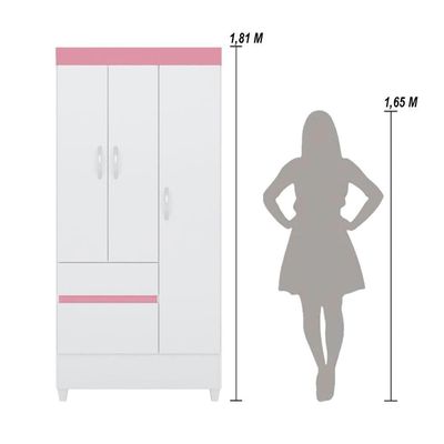 Guarda Roupa Solteiro 3 Portas E 2 Gavetas Castro Branco-rosa-branco Branco