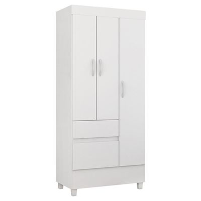Guarda Roupa Solteiro 3 Portas E 2 Gavetas Castro Branco-rosa-branco Branco