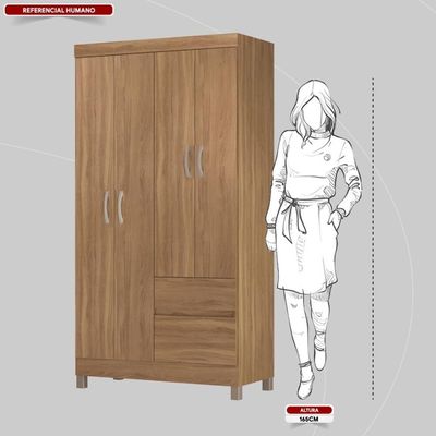 Guarda Roupa Solteiro 4 Portas E 2 Gavetas Almirante Amêndola Touch