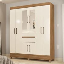 Guarda Roupa Casal 8 Portas Com Espelho E 2 Gavetas Paranaguá Amêndola Touch-off White