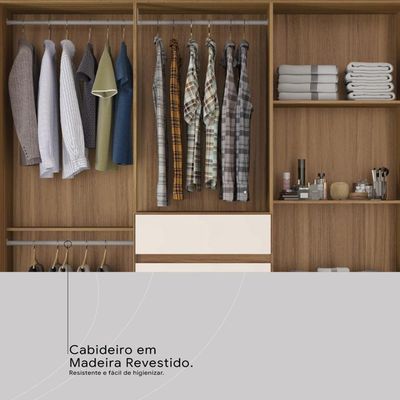 Guarda Roupa Casal 8 Portas Com Espelho E 2 Gavetas Paranaguá Amêndola Touch-off White