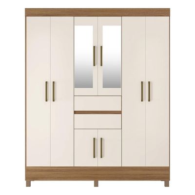 Guarda Roupa Casal 8 Portas Com Espelho E 2 Gavetas Paranaguá Amêndola Touch-off White