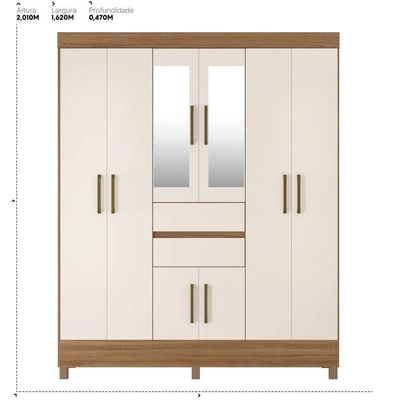 Guarda Roupa Casal 8 Portas Com Espelho E 2 Gavetas Paranaguá Amêndola Touch-off White
