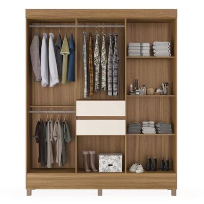 Guarda Roupa Casal 8 Portas Com Espelho E 2 Gavetas Paranaguá Amêndola Touch-off White