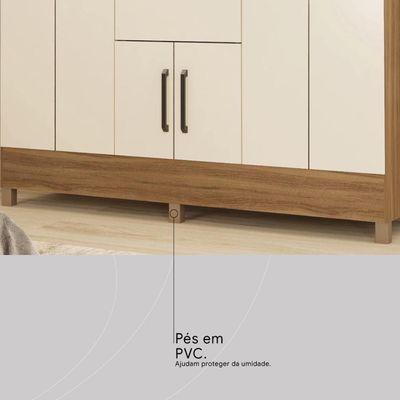 Guarda Roupa Casal 8 Portas Com Espelho E 2 Gavetas Paranaguá Amêndola Touch-off White