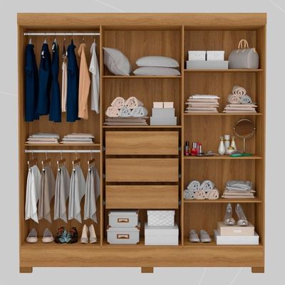 Guarda Roupa Casal 6 Portas E 3 Gavetas Prático Amêndola Touch
