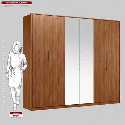 Guarda Roupa Casal 6 Portas Com Espelho E 6 Gavetas Atrice Nogueira Touch Nogueira Touch