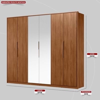 Guarda Roupa Casal 6 Portas Com Espelho E 6 Gavetas Atrice Nogueira Touch Nogueira Touch