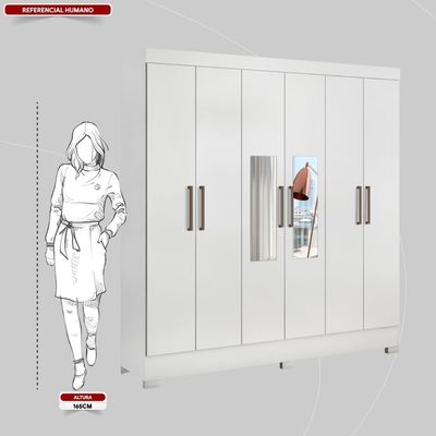 Guarda Roupa Casal 6 Portas Com Espelho E 3 Gavetas Prático Branco Branco