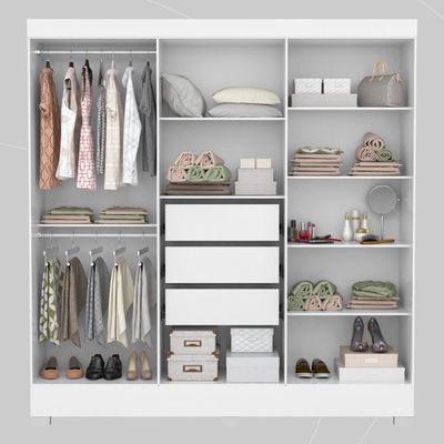 Guarda Roupa Casal 6 Portas Com Espelho E 3 Gavetas Prático Branco Branco