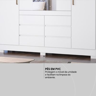 Guarda Roupa Casal 4 Portas Com Espelho E 6 Gavetas Cádis Branco