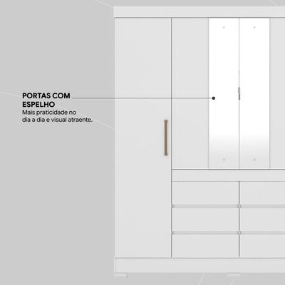Guarda Roupa Casal 4 Portas Com Espelho E 6 Gavetas Cádis Branco