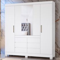 Guarda Roupa Casal 4 Portas Com Espelho E 6 Gavetas Cádis Branco