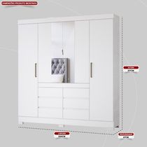 Guarda Roupa Casal 4 Portas Com Espelho E 6 Gavetas Cádis Branco