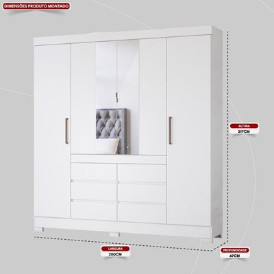 Guarda Roupa Casal 4 Portas Com Espelho E 6 Gavetas Cádis Branco