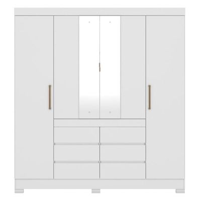Guarda Roupa Casal 4 Portas Com Espelho E 6 Gavetas Cádis Branco