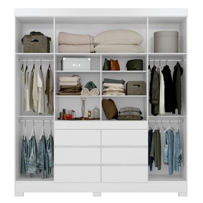Guarda Roupa Casal 4 Portas Com Espelho E 6 Gavetas Cádis Branco