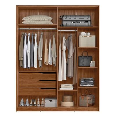 Guarda Roupa Casal 4 Portas Com Espelho E 3 Gavetas Attore Nogueira Touch