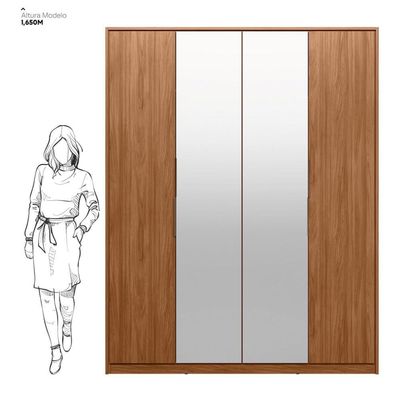 Guarda Roupa Casal 4 Portas Com Espelho E 3 Gavetas Attore Nogueira Touch