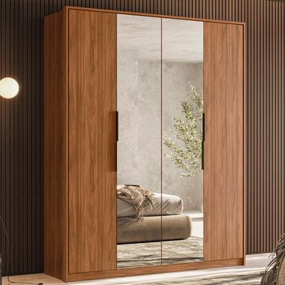 Guarda Roupa Casal 4 Portas Com Espelho E 3 Gavetas Attore Nogueira Touch